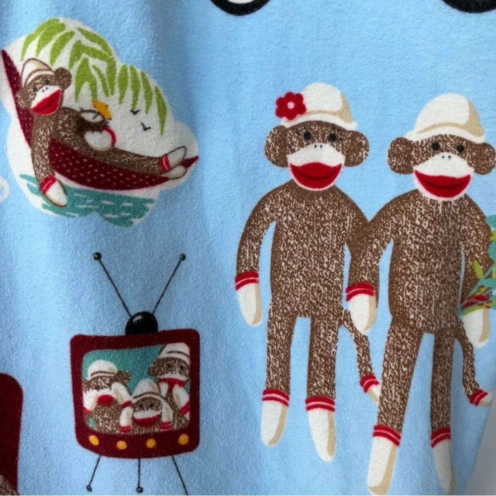 •Nick & Nora• Sock Monkey Pattern Pajama Set - Size Large - Picture 11 of 13
